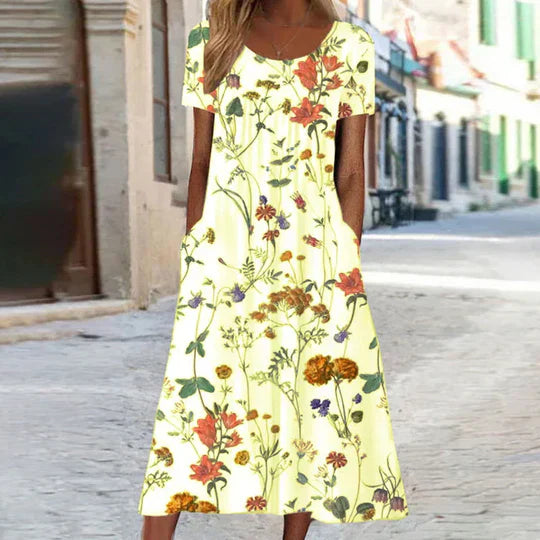 Charlotte floral midi dress women, lightweight chic summer style with vibrant floral print