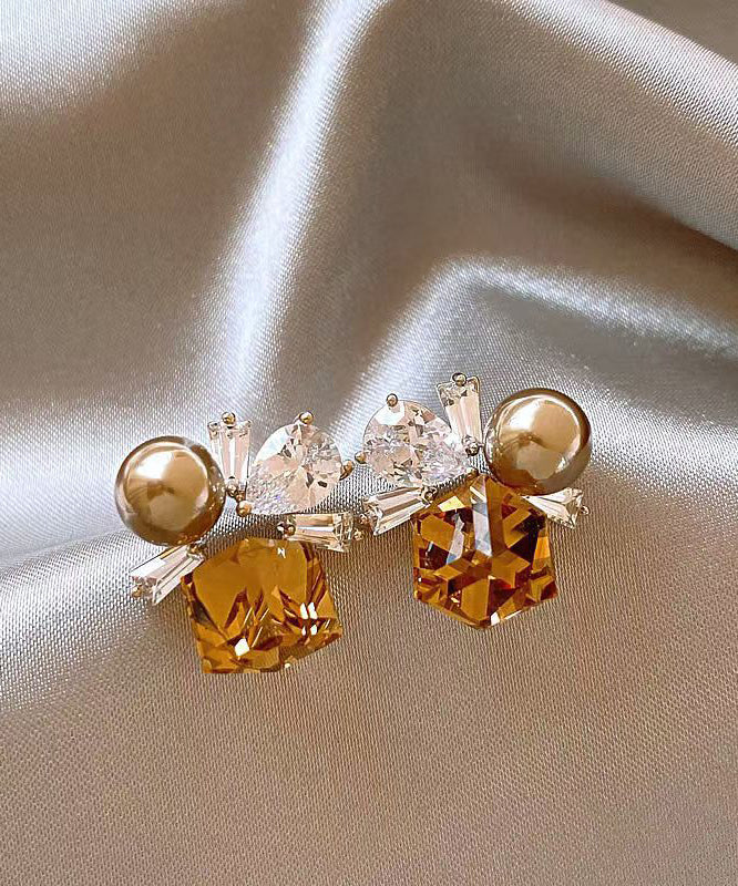 Boucles d'oreilles à tige en alliage de perles de cristal marron bohème - Urbann-Vibe