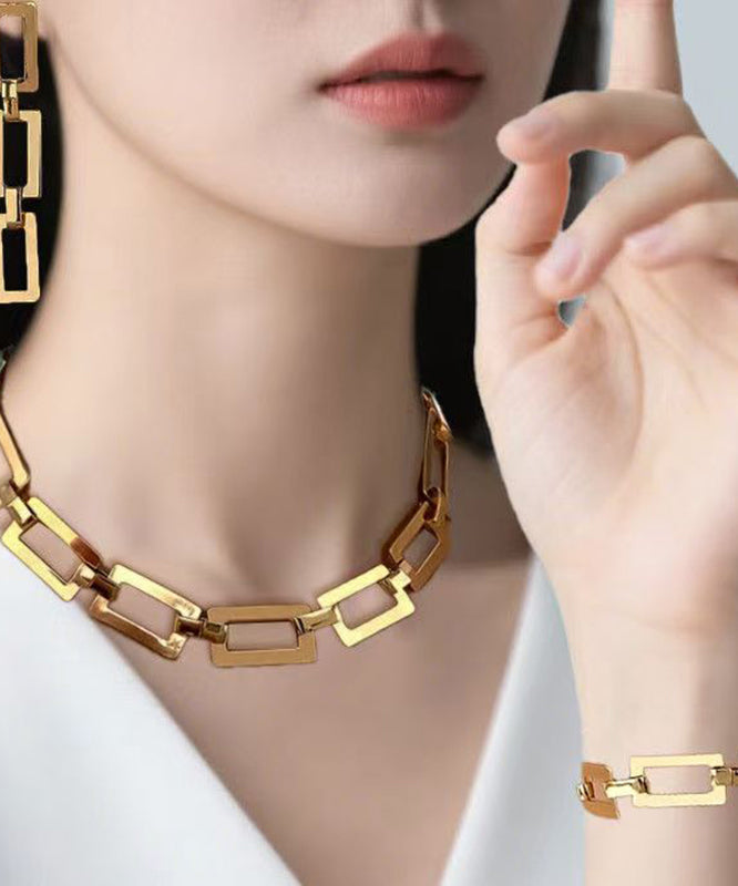Ensemble de trois boucles d'oreilles pendantes, bracelet et collier lariat en alliage de cuivre doré de Bohême - Urbann-Vibe