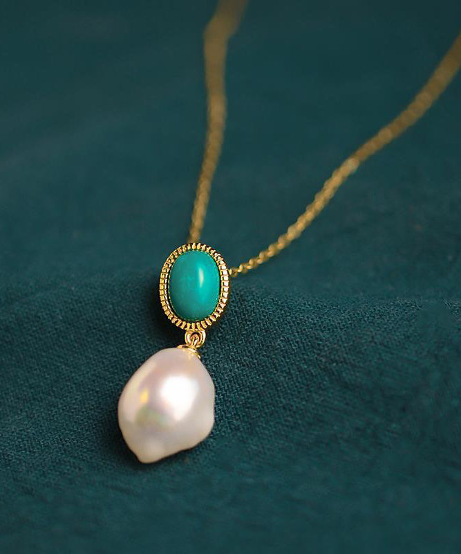Collier avec pendentif en argent sterling et perles turquoises surdorées de Bohème - Urbann-Vibe