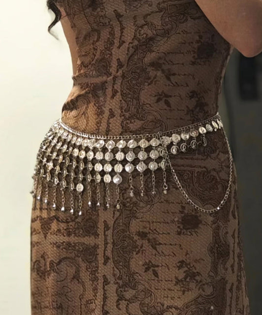 Chaîne de corps bohème en alliage blanc à paillettes et pompons - Urbann-Vibe