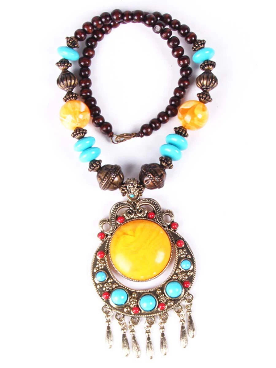 Bohemian braided rice bead necklace women lightweight natural texture sweater chain layering jewelry