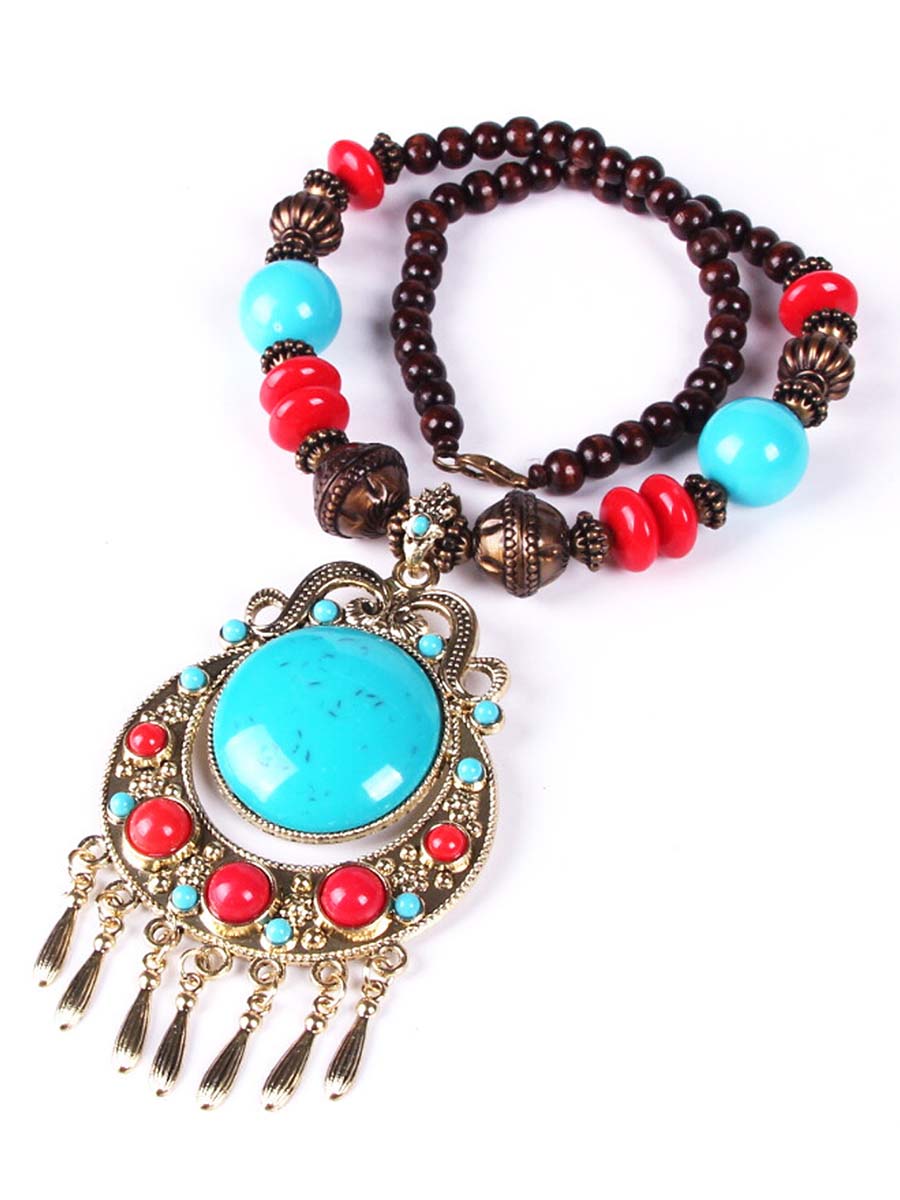 Bohemian braided rice bead necklace for women, lightweight natural texture sweater chain