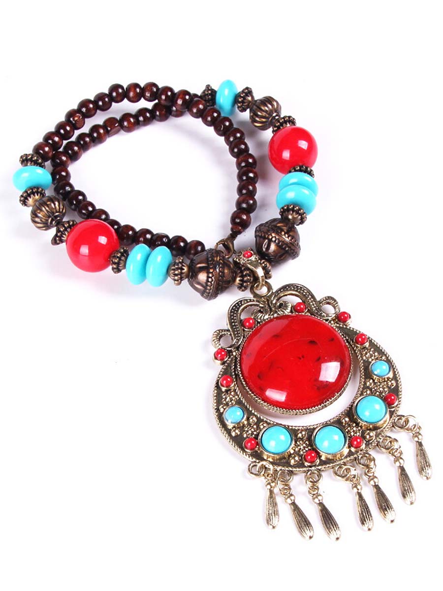 Bohemian braided rice bead necklace women lightweight natural texture sweater chain earthy style
