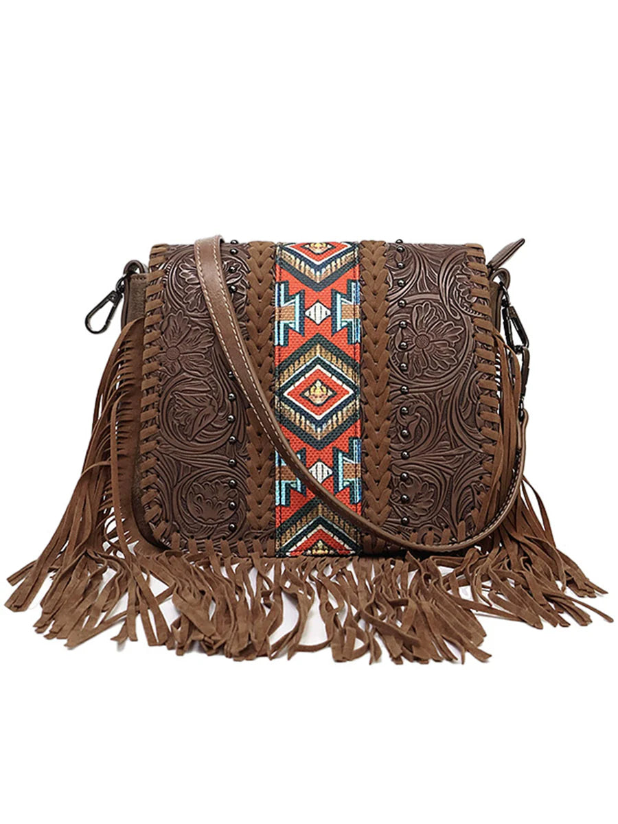 Bohemian faux leather tassel bag ethnic style chic versatile everyday women accessory PU material