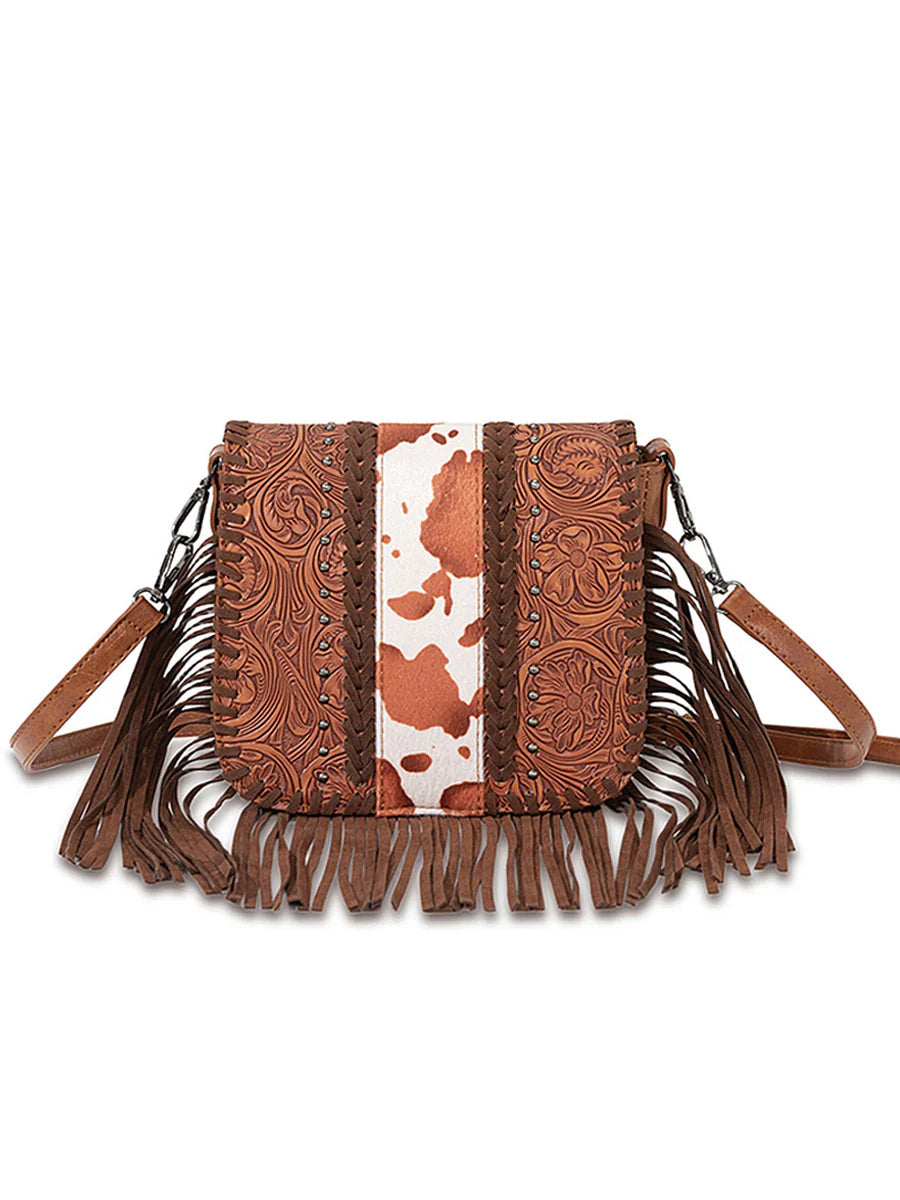 Bohemian faux leather PU bag with ethnic tassel details, versatile chic everyday women's accessory