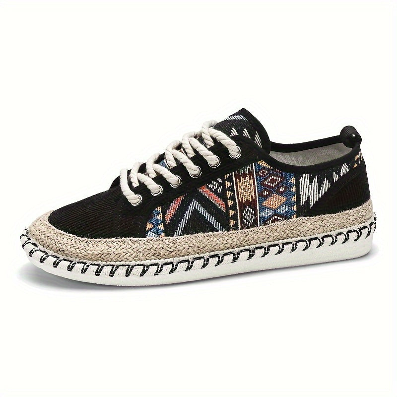 Women's bohemian espadrille sneakers vintage-inspired embroidered breathable casual chic style