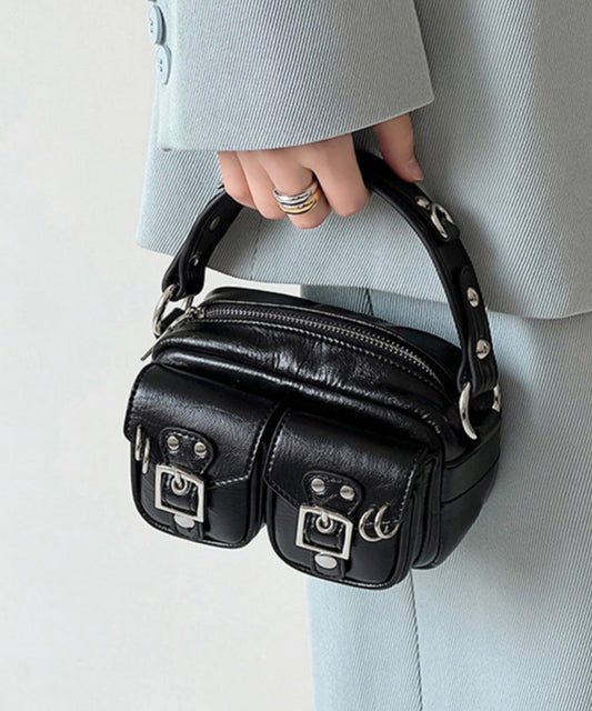 Mini sac Boho noir solide et durable avec poches en similicuir - Urbann-Vibe