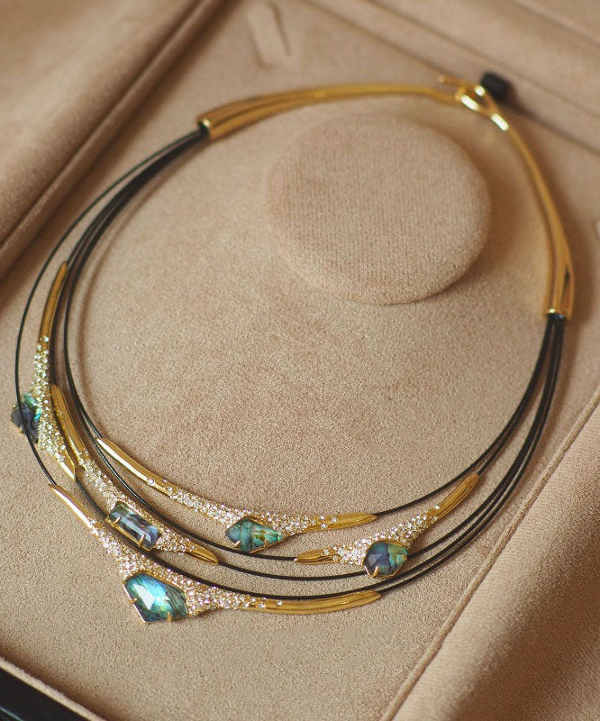 Collier ras du cou bohème à plusieurs couches, patchwork de zircons dorés et cuivre, colorblock bohème - Urbann-Vibe