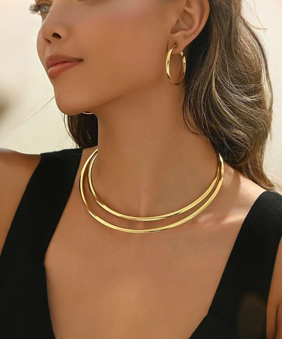 Ensemble deux pièces de boucles d'oreilles créoles et ras du cou en alliage de cuivre style bohème - Urbann-Vibe