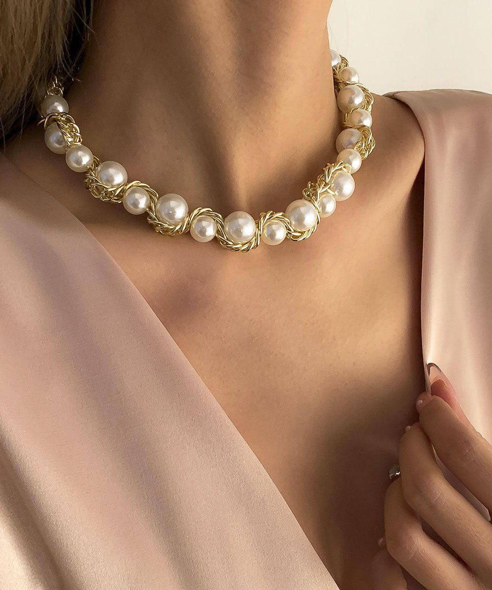 Collier bohème en alliage de cuivre doré et perles graduées - Urbann-Vibe