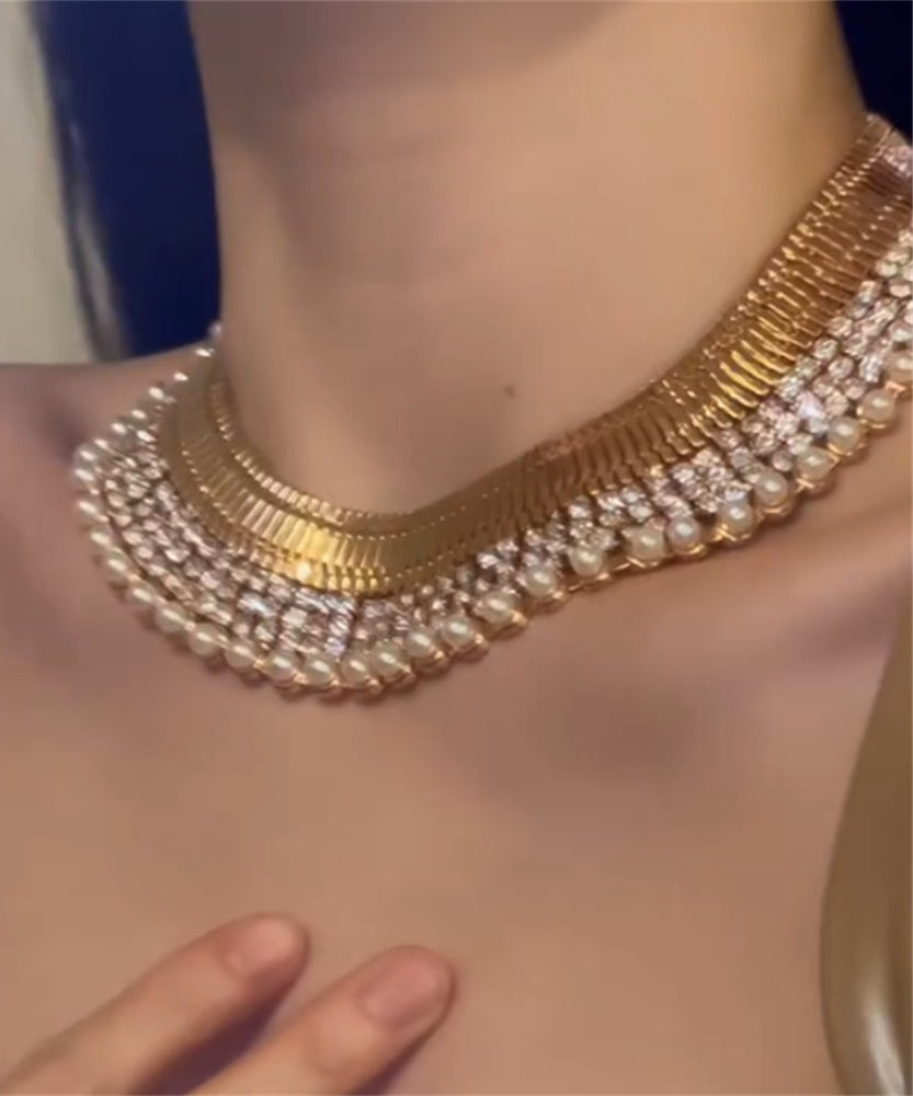Collier bohème en alliage de cuivre doré et perles de zircone graduées - Urbann-Vibe
