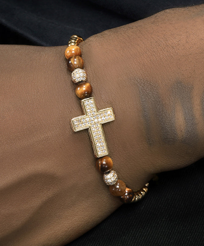 Bracelet à breloques Boho pour homme, croix en zircon doré et cuivre - Urbann-Vibe
