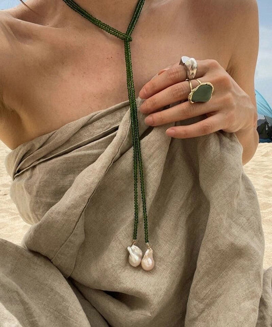 Collier pendentif en perles d'alliage vert bohème - Urbann-Vibe