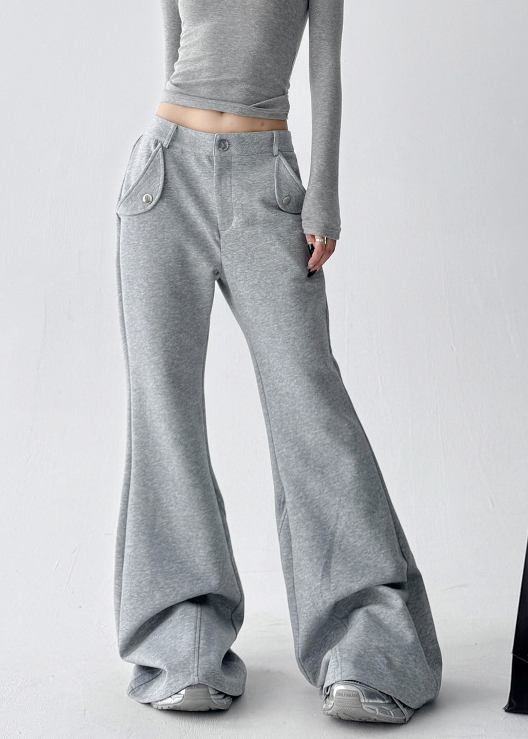 Pantalon boho gris oversize en coton à pattes d'éléphant pour l'automne - Urbann-Vibe