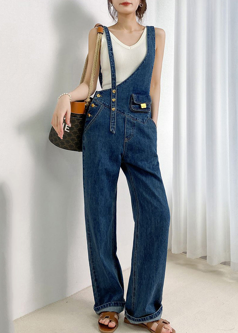 Combinaisons en jean asymétriques bleu marine style bohème pour l'été - Urbann-Vibe