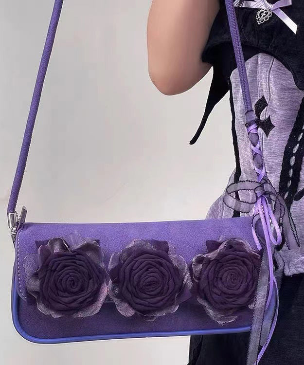 Sacs à bandoulière en similicuir durable décorés de fleurs violettes style bohème - Urbann-Vibe