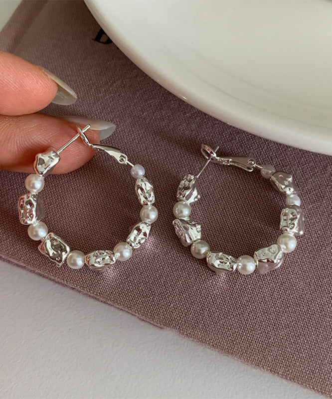 Boucles d'oreilles créoles Boho Silk en alliage d'argent sterling et de perles - Urbann-Vibe
