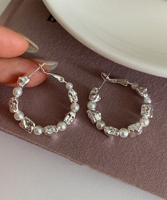 Boucles d'oreilles créoles Boho Silk en alliage d'argent sterling et de perles - Urbann-Vibe