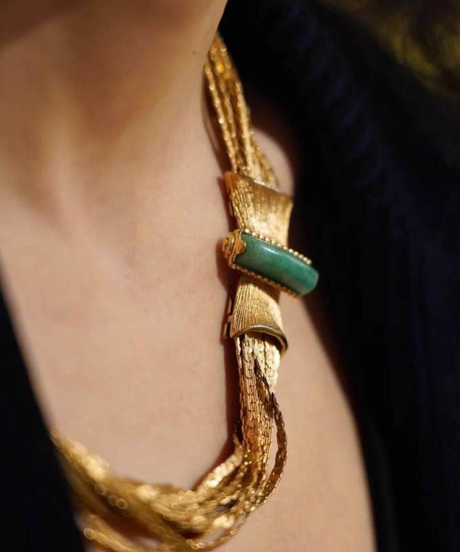 Ensemble deux pièces : collier et bracelet en chaîne en argent sterling et jade doré - Urbann-Vibe