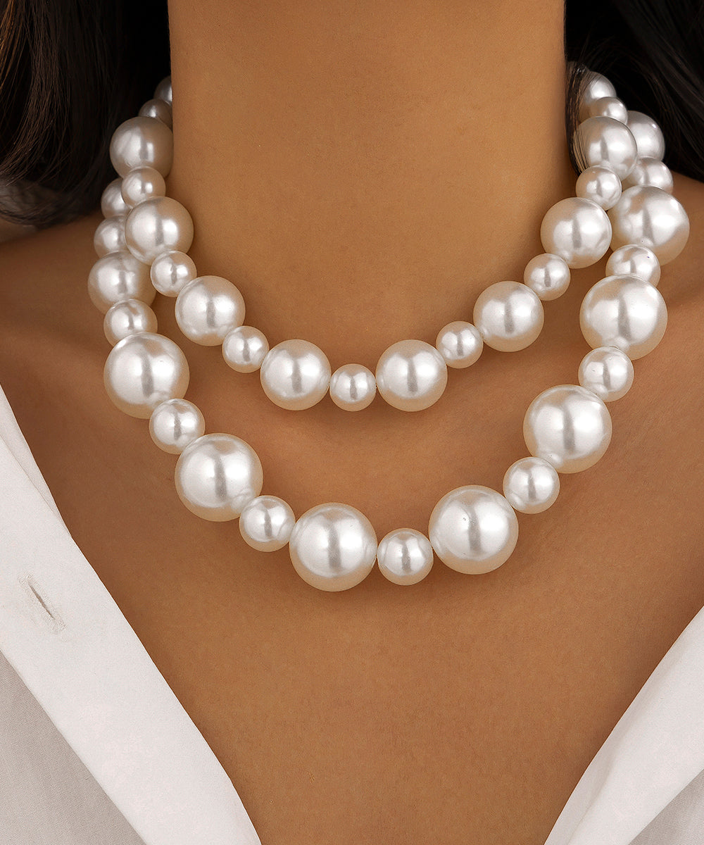 Ensemble de deux colliers de perles graduées en alliage d'argent sterling blanc bohème - Urbann-Vibe