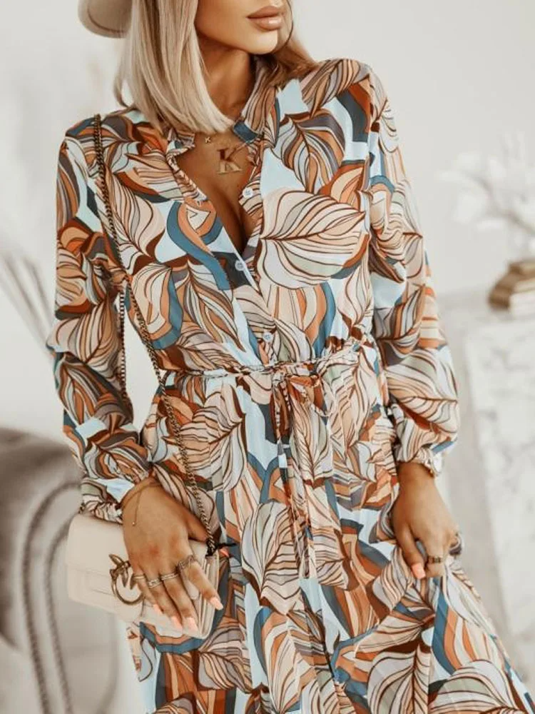 Savannah boho maxi dress with button-front, tie belt, and lightweight flowing silhouette