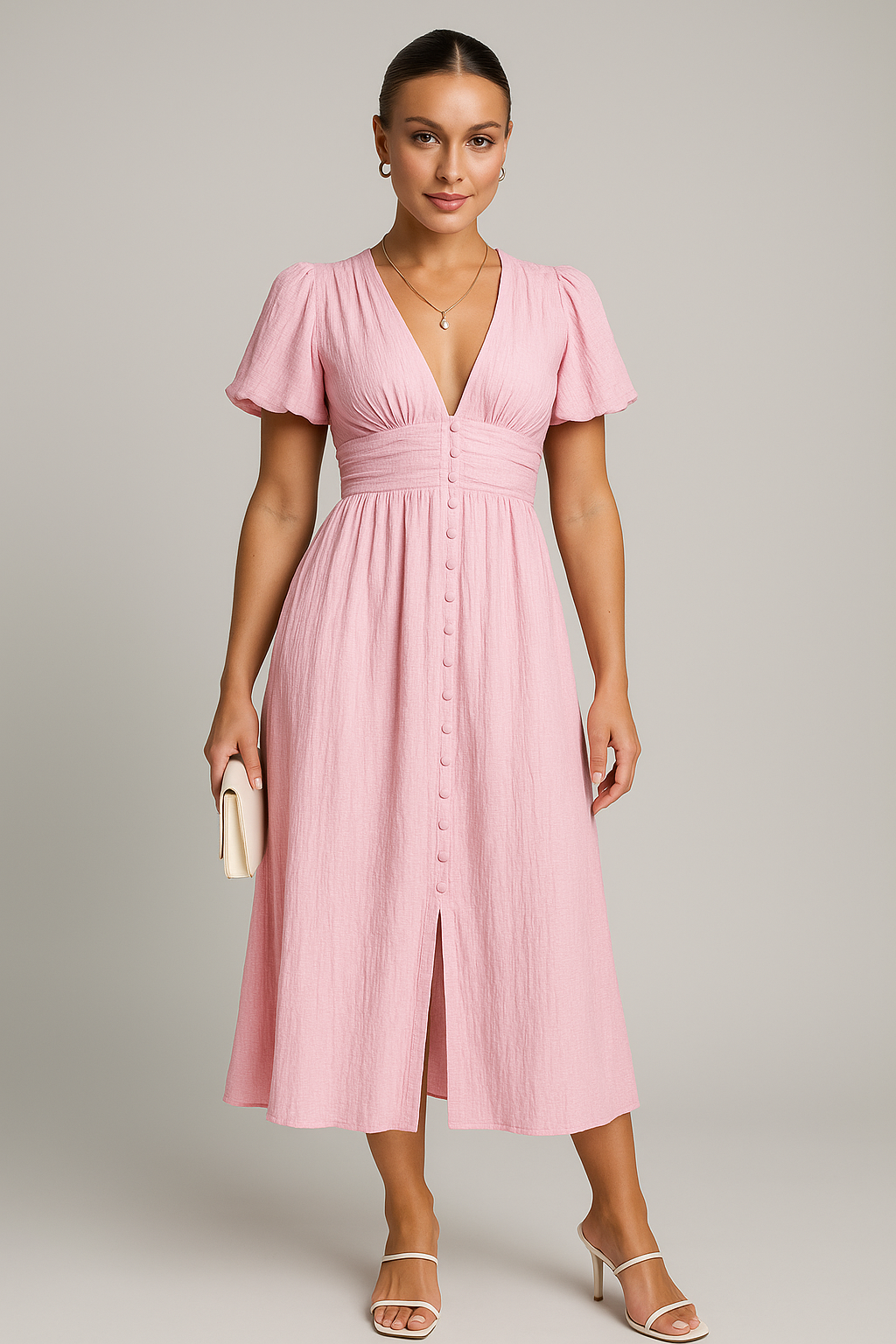 Flowy boho maxi dress in lightweight fabric, romantic vintage-inspired silhouette for summer