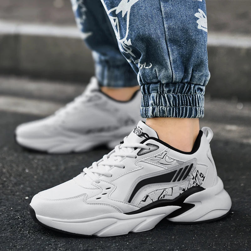 Bold white Bolt Sneakers with layered panel design, breathable mesh upper, and street-style graphics