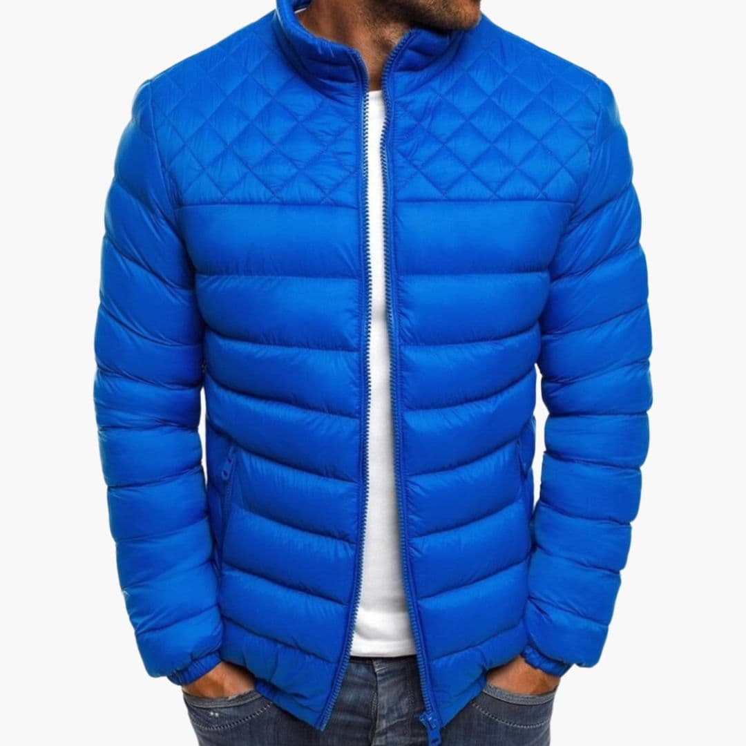 Men's black quilted bomber jacket stand-up collar full-zip padded mid-season lightweight outerwear