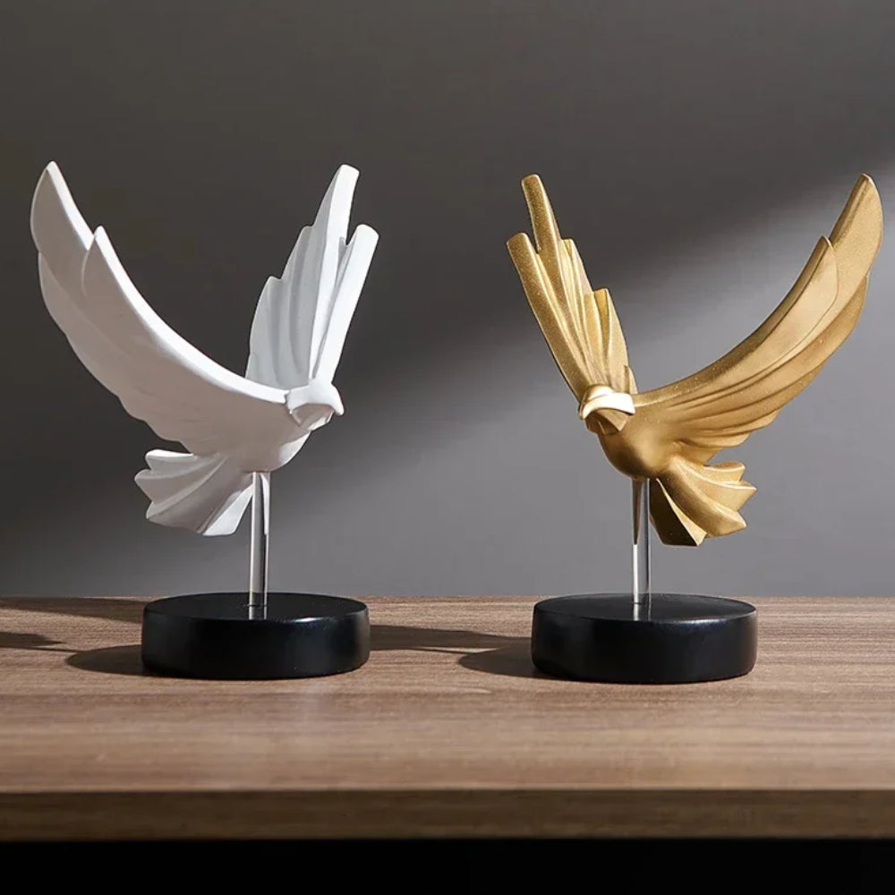 Gold metal eagle figurine sculptural accent brilliant metallic finish modern home decor focal point