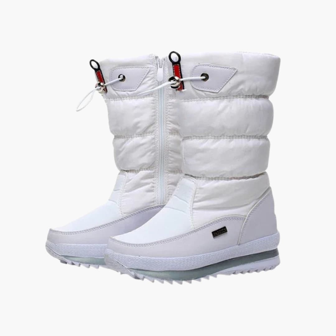 Women's mid-calf snow boots with side zipper, adjustable cord shaft, and textured sole for winter
