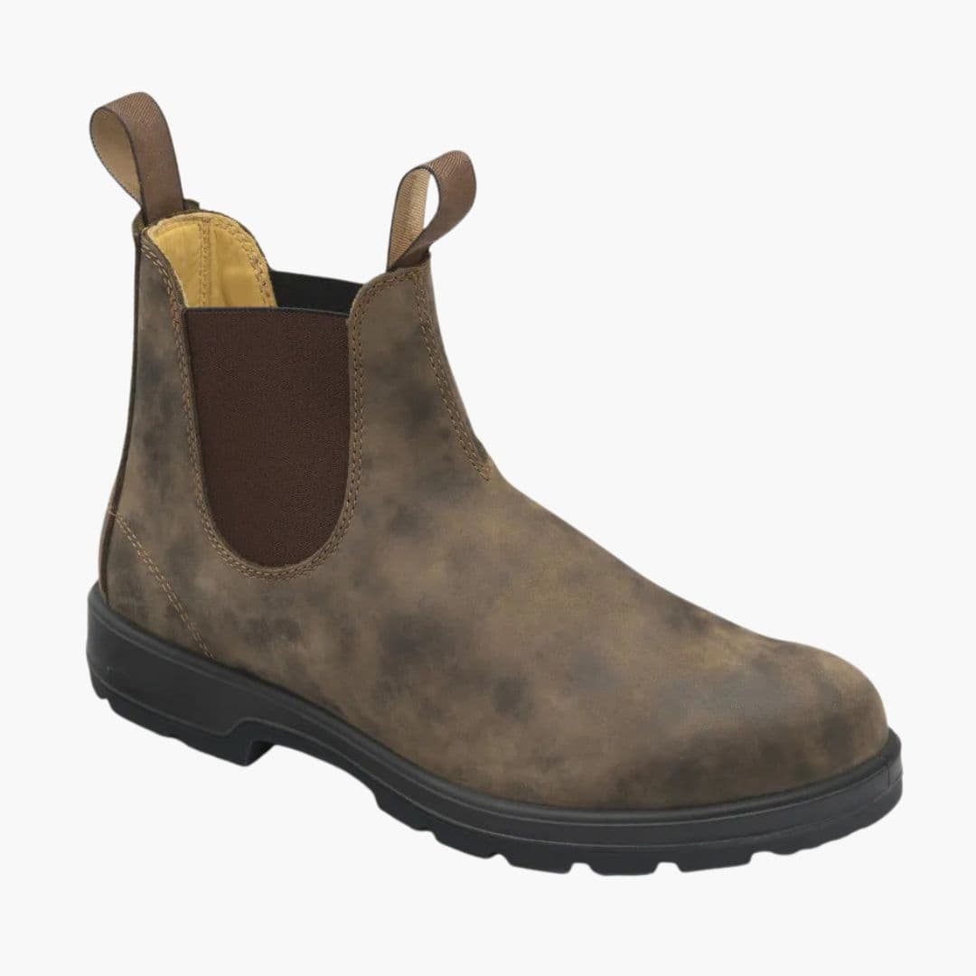 Men's black slip-on Chelsea boots with elastic side panels and clean minimal stitching for refined look