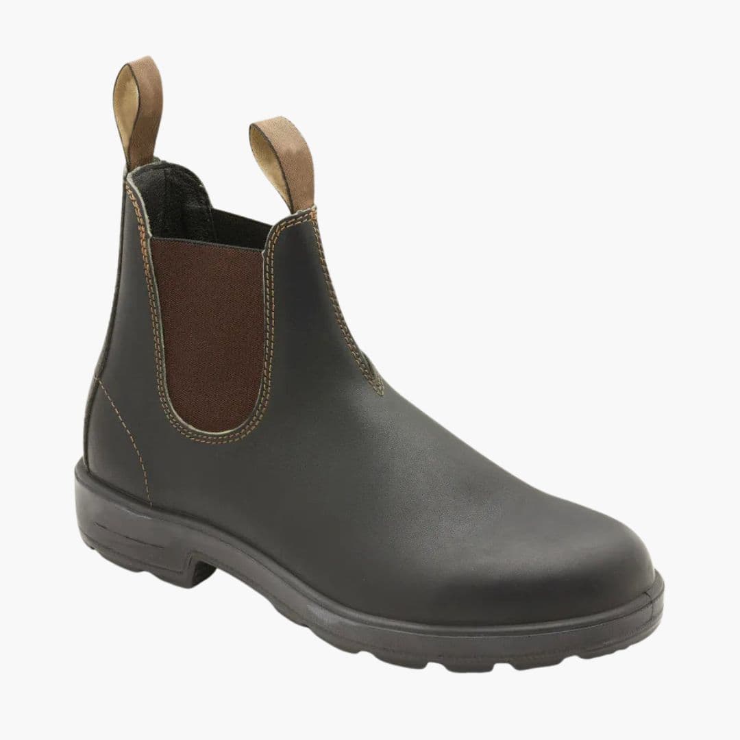 Men's black slip-on Chelsea boots with elastic side panels and clean minimal stitching for refined style