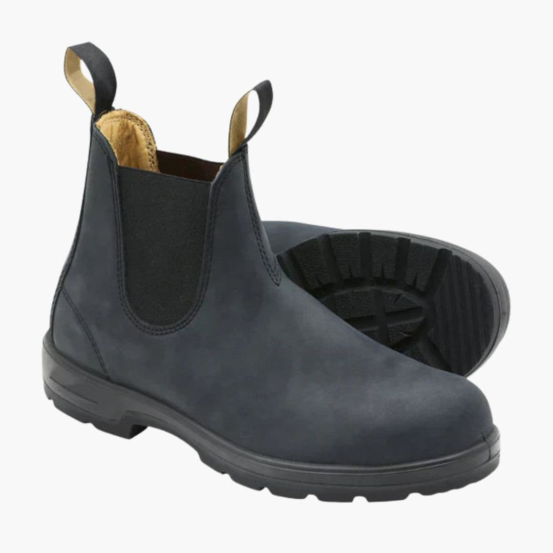 Men's black slip-on Chelsea boots with elastic side panels and clean minimal stitching for refined look