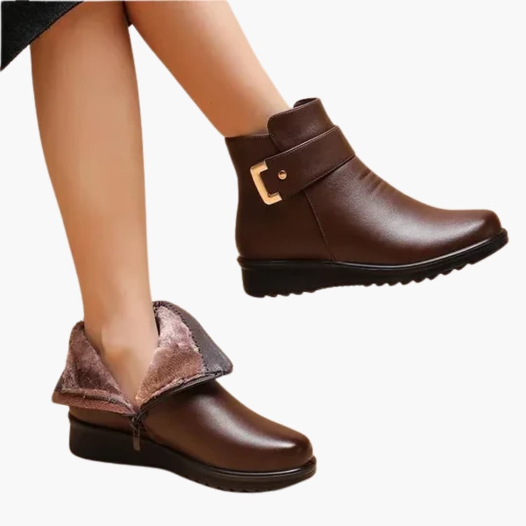 Women's ankle boots black faux fur lined side zipper closure rounded toe cozy winter style