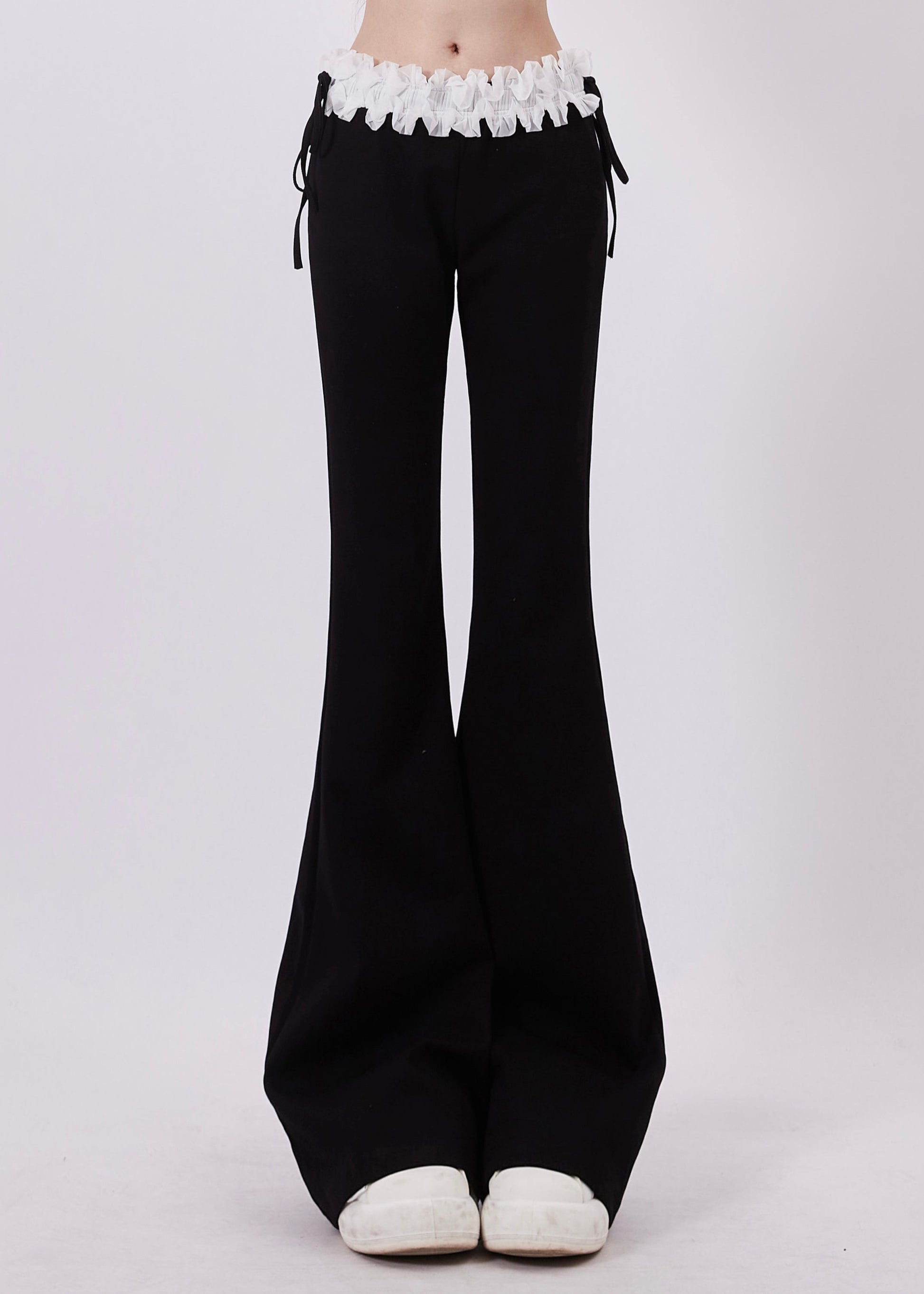 Pantalon évasé en coton patchwork avec cordon de serrage et dentelle noire, collection printemps - Urbann-Vibe