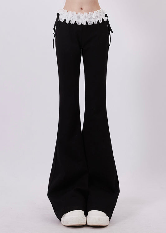 Pantalon évasé en coton patchwork avec cordon de serrage et dentelle noire, collection printemps - Urbann-Vibe