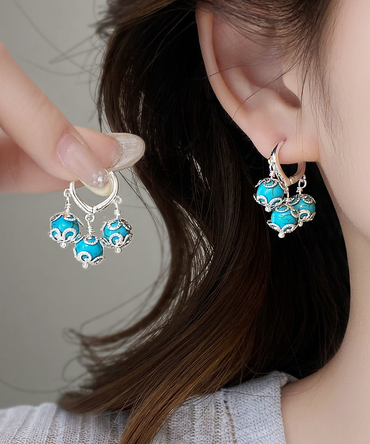 Boucles d'oreilles pendantes à pampilles turquoise surdorées en cuivre bleu Boutique - Urbann-Vibe