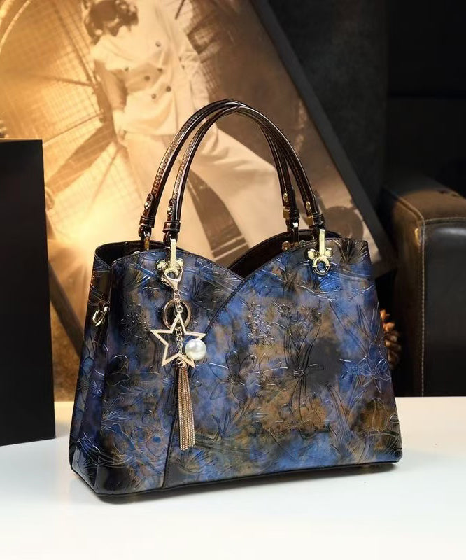 Sac fourre-tout en cuir de veau durable bleu gaufré - Urbann-Vibe