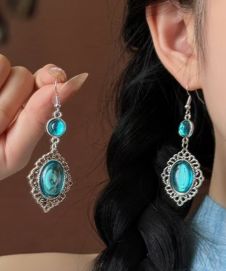 Boucles d'oreilles pendantes creuses en argent sterling bleu avec pierres précieuses - Urbann-Vibe