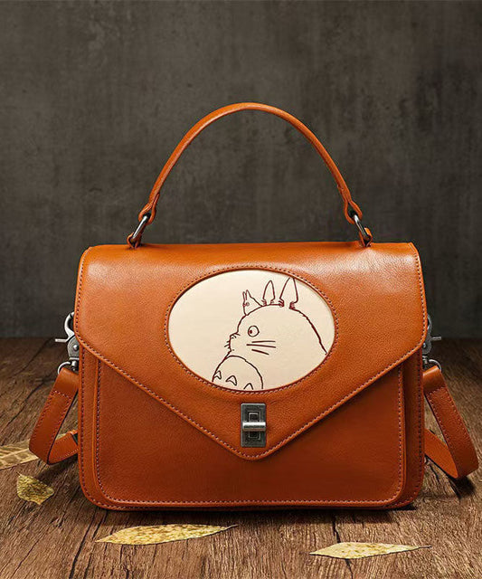 Sac fourre-tout en cuir marron à motif patchwork de peintures animalières - Urbann-Vibe