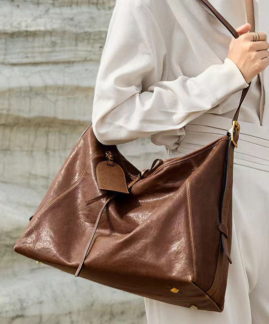 Sacs à bandoulière en cuir marron solide et durable de grande capacité - Urbann-Vibe