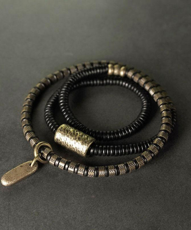 Bracelet Boutique Colorblock en perles de cuivre doré antique et breloques en bois de santal - Urbann-Vibe