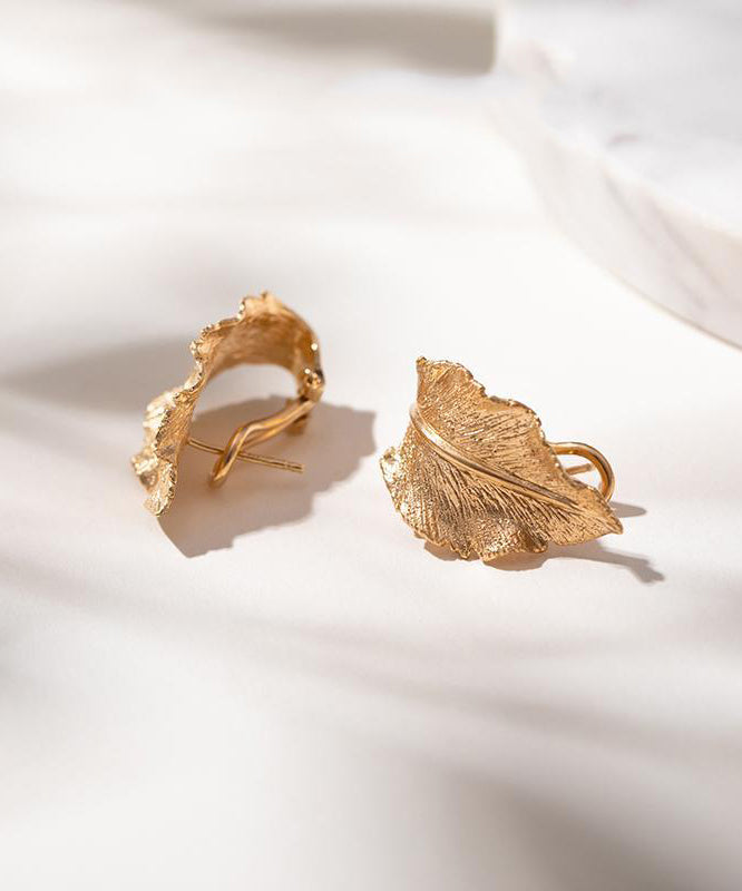 Boucles d'oreilles créoles en cuivre doré avec feuille - Urbann-Vibe