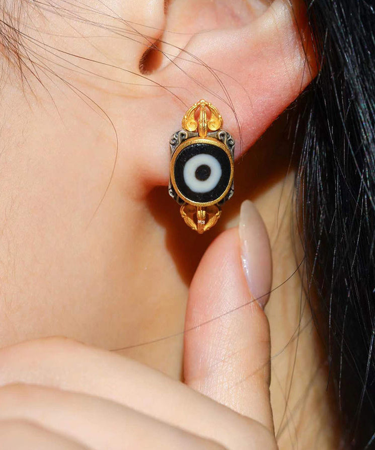 Boucles d'oreilles à tige en argent sterling doré et incrustées d'agate - Urbann-Vibe