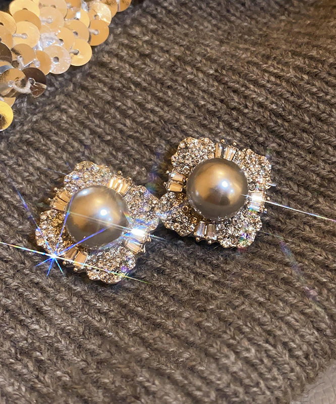 Boucles d'oreilles à tige en alliage gris et perles de zircon - Urbann-Vibe