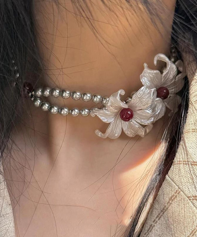Collier de perles graduées en alliage de cuivre gris à double couche et perles iris - Urbann-Vibe