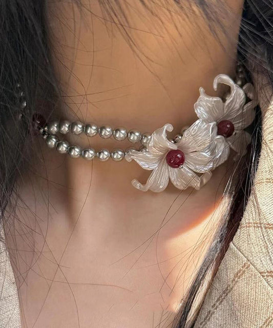 Collier de perles graduées en alliage de cuivre gris à double couche et perles iris - Urbann-Vibe