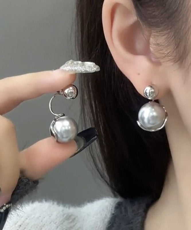 Boucles d'oreilles créoles en argent sterling et perles grises - Urbann-Vibe