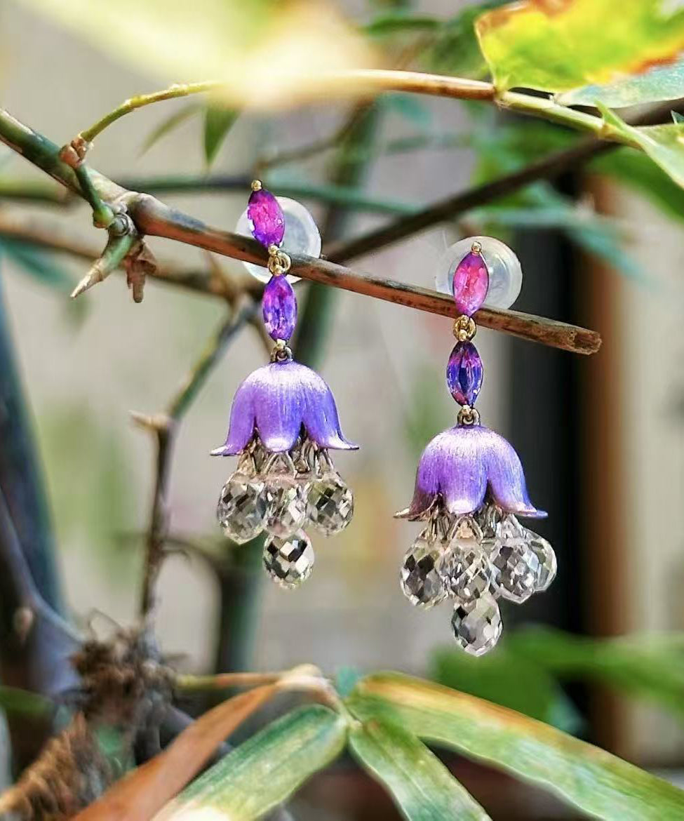 Boucles d'oreilles pendantes à pampilles en acrylique violet style campanule - Urbann-Vibe